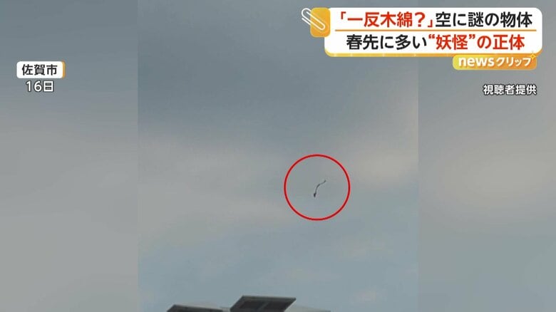 上空をひらひらと舞う帯のようなもの（16日、佐賀市）