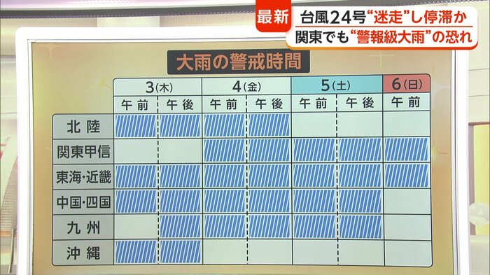 各地で大雨への警戒が必要な時間