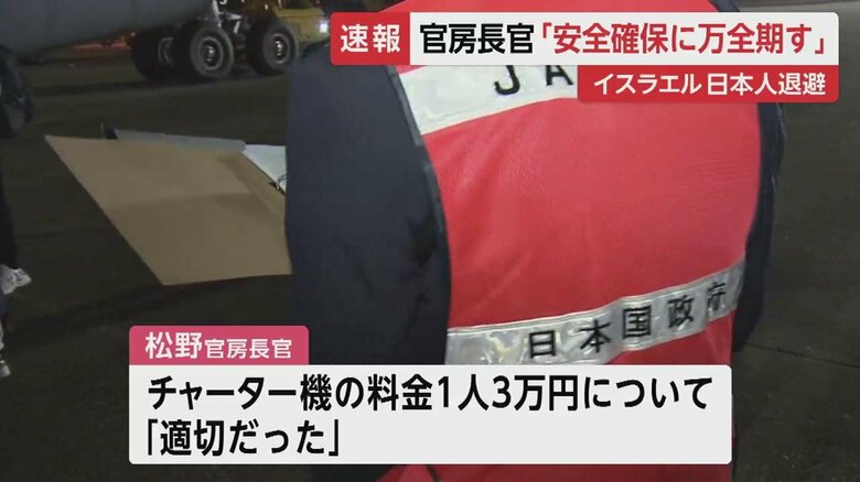 日本政府のチャーター機では、1人3万円の料金が発生