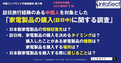 <中国インバウンドの最新動向 第三弾>インタセクト、訪日旅行経験のある中国人を対象とした「家電製品の購入に関する調査」の結果を発表