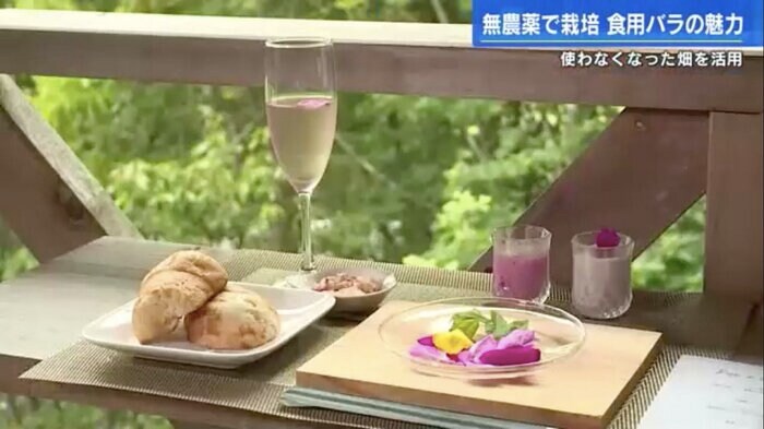 すべての料理に食用バラを使用
