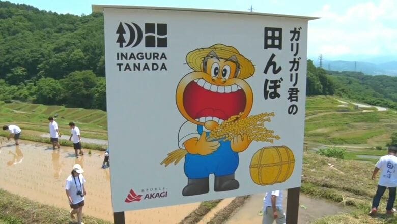 「ガリガリ君の田んぼ」で新入社員が田植え　「食」の大切さを感じ、人材育成に役立てよう　埼玉県の製造企業が「稲倉の棚田」オーナーに　長野・上田市｜FNNプライムオンライン