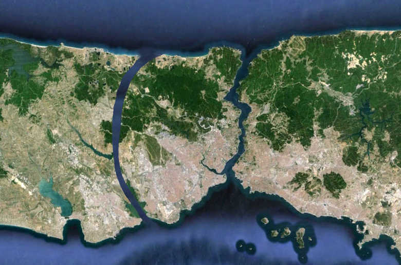 ボスポラス海峡の西側に並行する「イスタンブール運河」完成予想図