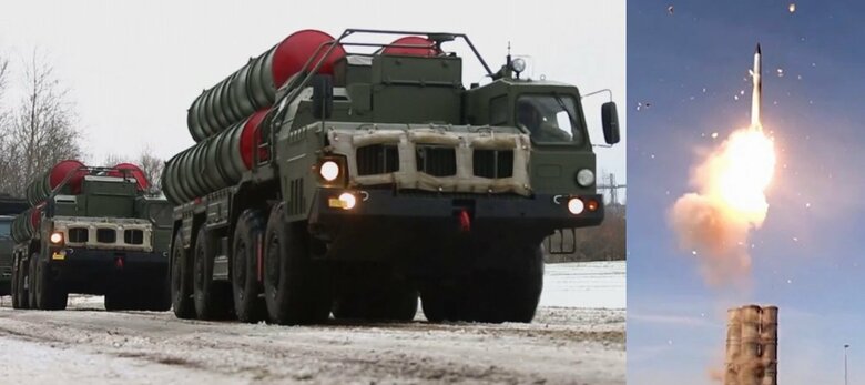S-400地対空ミサイルシステム（左）、S-300地対空ミサイルシステム（右）