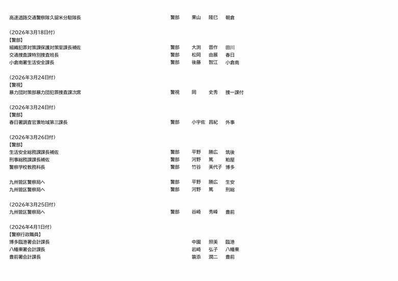 福岡県警　人事異動（23/23）