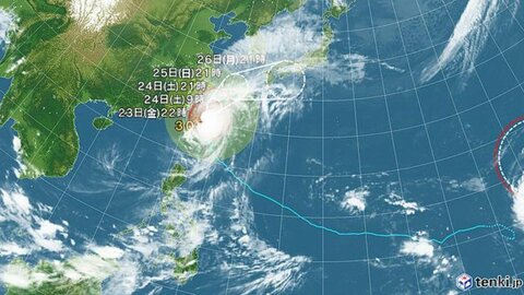 【台風情報】大型で非常に強い台風30号(チャンパー)の進路予想　24日午前9時には強い勢力で与那国島の北約100kmに達する見込み　26日午後9時には四国沖で温帯低気圧に変わる予想