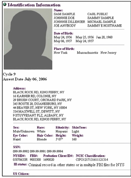 犯罪歴証明書の例（NY州HPより）