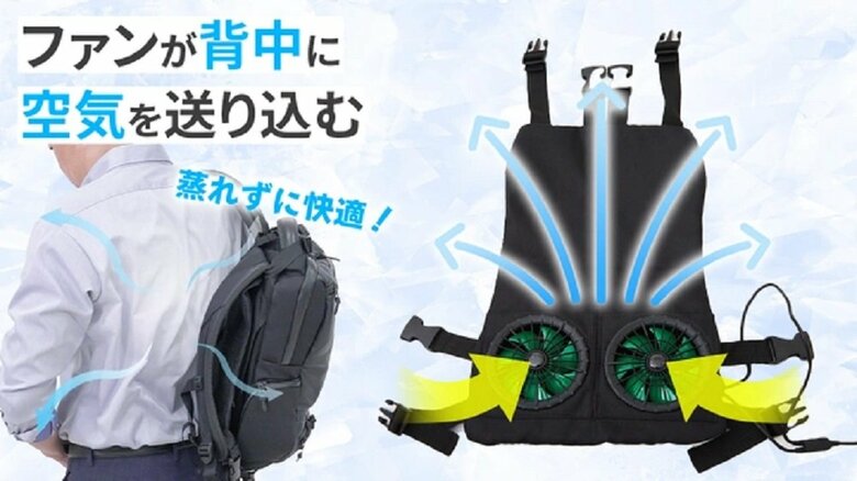 背中に空気を送り込むことで涼しく