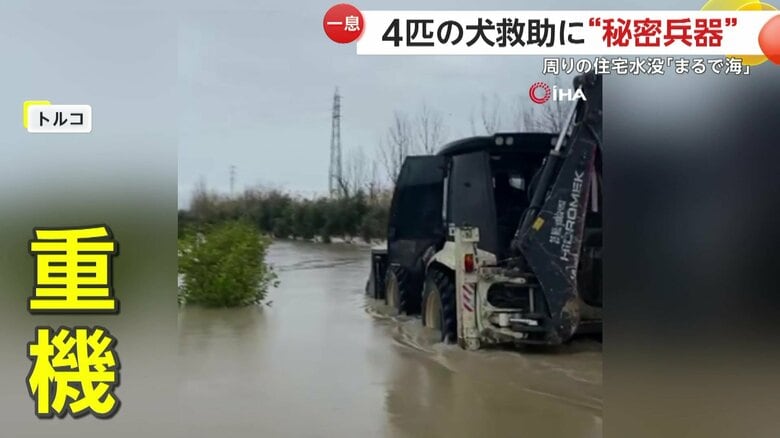 重機を投入し、犬たちの救助に向かう近隣住民たち