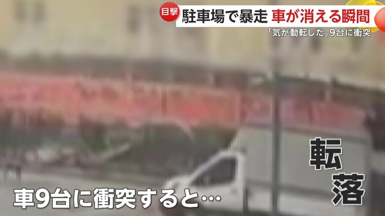 駐車場内で車が暴走し空き地へ転落する瞬間（トルコ・イスタンブール）（7）