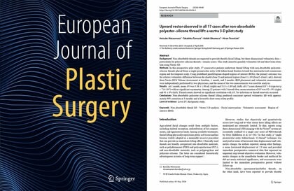 TCB松村圭祐医師らの糸リフトに関する論文が国際学術誌「European Journal of Plastic Surgery」に掲載。三次元画像解析システムで効果と保持率を定量化。