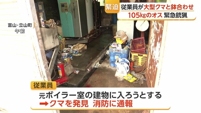従業員がクマを発見した現場