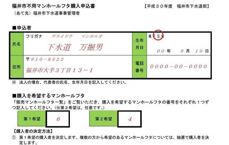 記入例に登場する「げすいどう・まんほるお」氏もかなり気になる