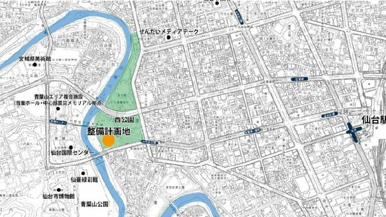 予定地は仙台市青葉区桜ケ丘公園の西公園（仙台市の素案資料より）