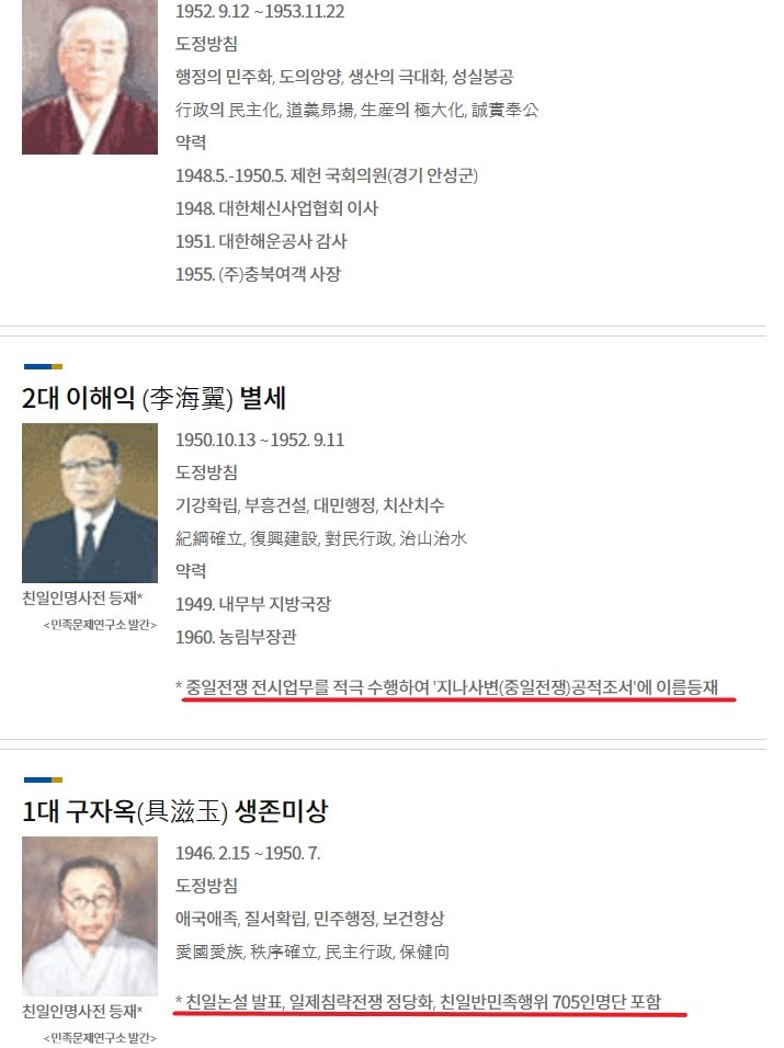 歴代知事の略歴にも親日派記載