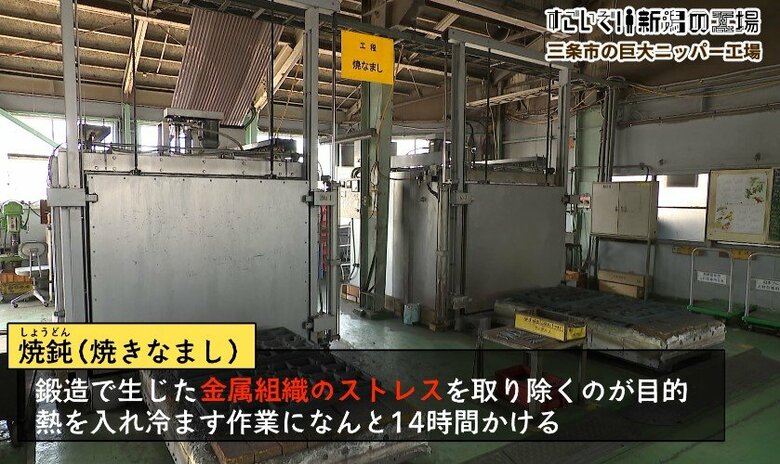 〈焼鈍工程〉熱を入れて冷ます作業を14時間かけ繰り返し、鍛造で生じた金属組織のストレスを取り除く