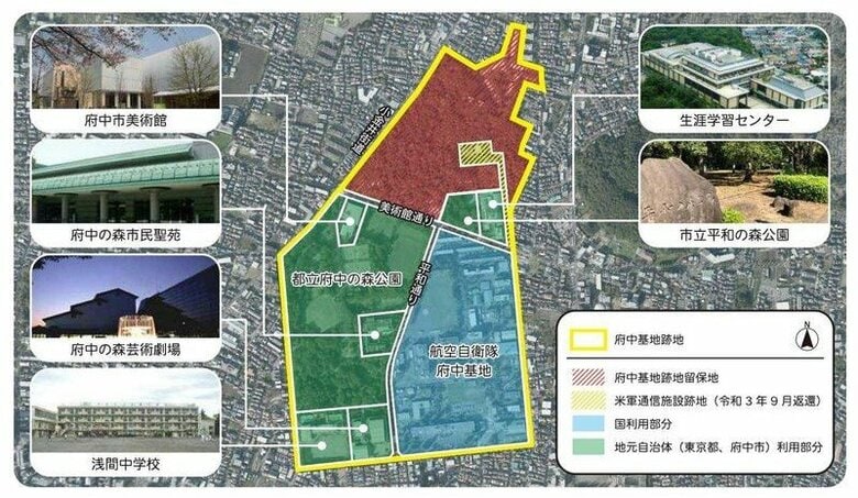 赤い部分が「留保地」（府中市HPより）