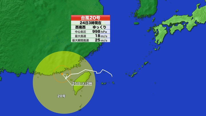 台風20号の進路予想図