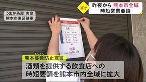 酒類を提供する飲食店への 時短要請が熊本市内全域に拡大(熊本)