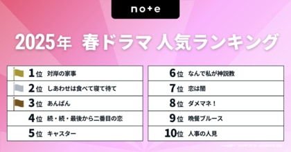今見るべき!2025春ドラマランキングを発表。トップは、朱野帰子さんの同名小説が原作の『対岸の家事』