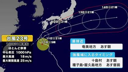 台風２３号今後の進路は　しけの影響で海の便に欠航　鹿児島