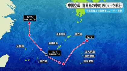 レーダー照射の中国機搭載の空母　喜界島沖を航行