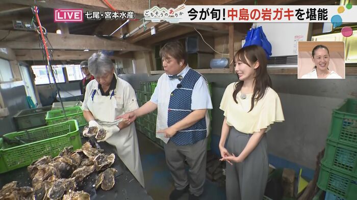 彦摩呂さんと加藤葵アナウンサーが宮本水産訪問