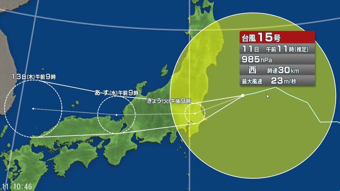台風15号の進路予想図