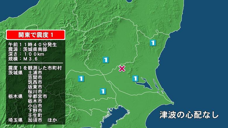 茨城県で最大震度1の地震　茨城県・笠間市、土浦市、筑西市、坂東市、桜川市、栃木県・宇都宮市、栃木市、小山市｜FNNプライムオンライン