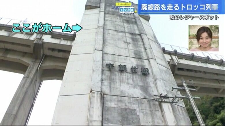 地上から20メートルの高さにある宇都井駅