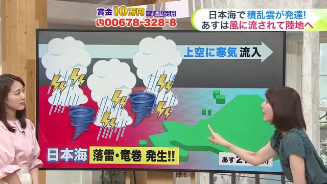 北海道【菅井さんの天気予報 26日(水)】あすは日本海で積乱雲が発達…局地的に激しい雨・落雷・竜巻のおそれ!海水温が高く非常に大気不安定