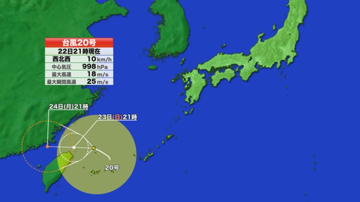 台風20号の進路予想図