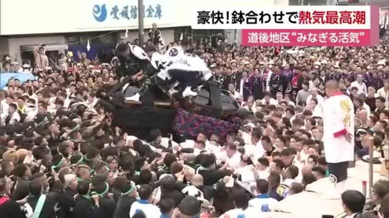 みこしと男のプライドのぶつけ合い　道後でみこし８体集結し鉢合わせ　松山秋祭りは熱気最高潮に【愛媛】｜FNNプライムオンライン