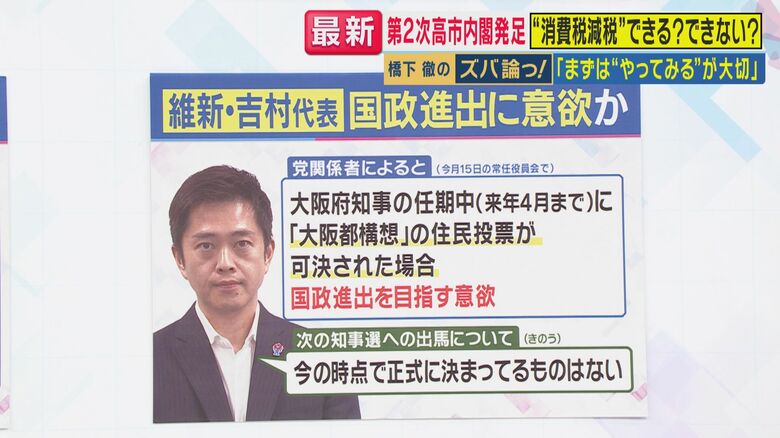 吉村代表（関西テレビ「旬感LIVEとれたてっ！」より）