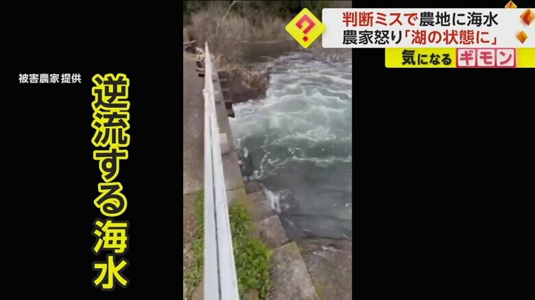 水門から逆流する海水の様子