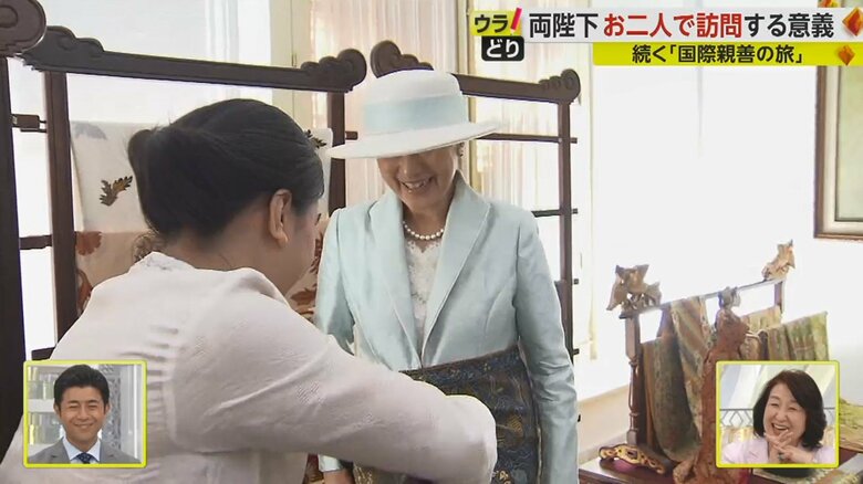 「わーすごい」伝統的な染め物のバティックを身にまとう皇后さま