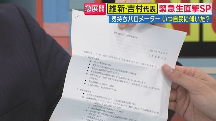 “政策メモ”(関西テレビ「旬感LIVE とれたてっ!」より)