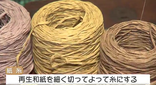 再生和紙から作られた紙糸