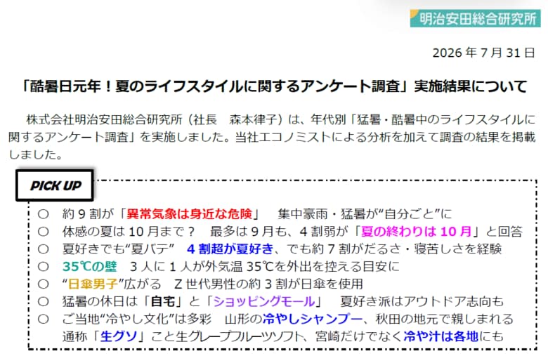 「酷暑日元年！夏のライフスタイルに関するアンケート調査」実施結果について