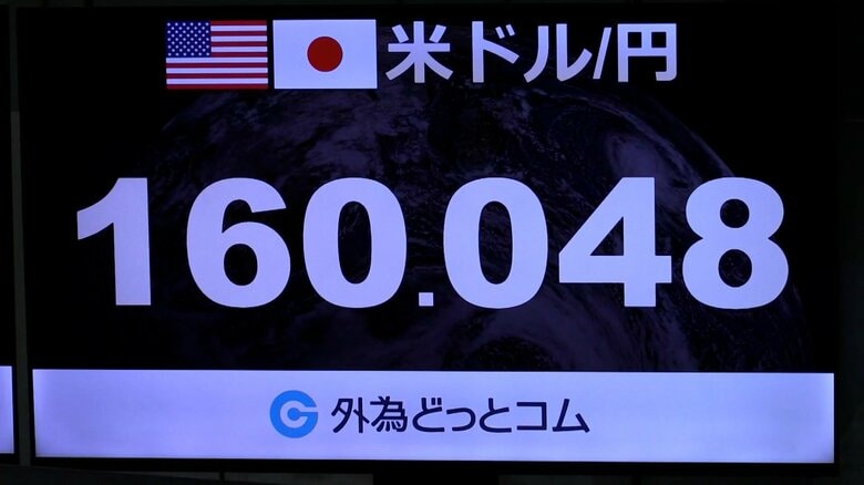 円下落、1ドル＝160円を突破　円安・原油高で年3万円超の負担増も　介入が焦点に<br />｜FNNプライムオンライン