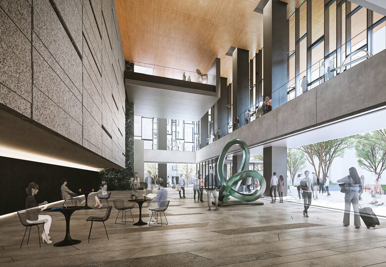 1階エントランスロビーと2階回廊の共用部にはパブリックアートが展示される