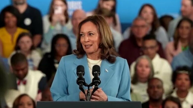 ノースカロライナ州で演説するハリス氏（2024年8月）