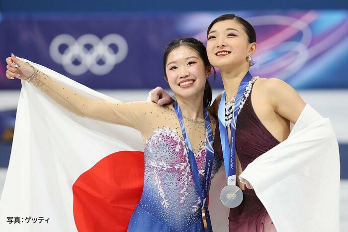銀メダルの坂本花織と銅メダルの中井亜美