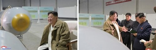 金正恩総書記と"核"無人水中攻撃艇ヘイル(全体形状は不明)(朝鮮中央通信・3月24日)
