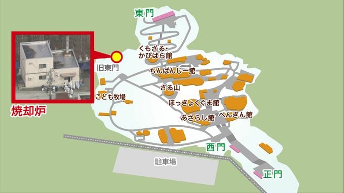 園内の焼却炉の位置