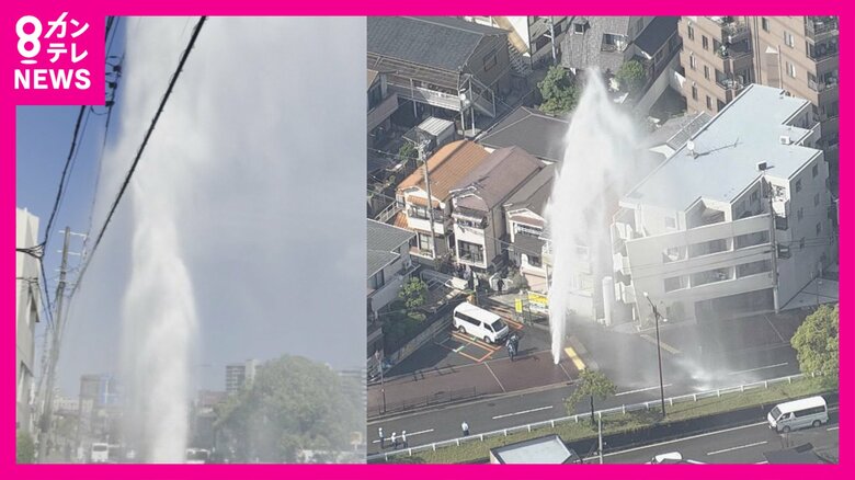 『水柱』10メートルほど噴き上がる　消火栓のボルト腐食か　一時断水　住宅街は騒然　｜FNNプライムオンライン
