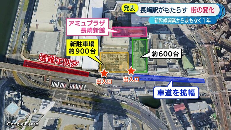 開業後はおよそ１,500台収容できる駐車場