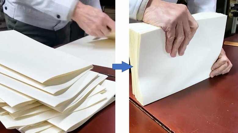 折りたたんだものを1つにまとめる　キレイにそろっている