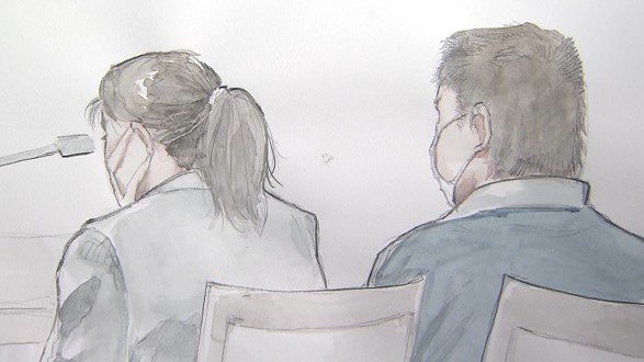 敦子被告（左）と直哉被告（右）　スケッチ：酒巻空
