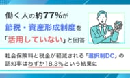 働く人の約77%が節税・資産形成制度を「活用していない」と回答。社会保険料と税金が軽減される「選択制DC」の認知率はわずか18.3％という結果に